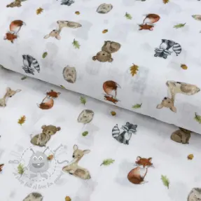 Tetra Tkanina/Muslin Forest animals white digital print