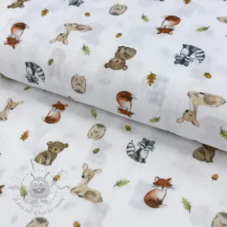 Tetra Tkanina/Muslin Forest animals white digital print