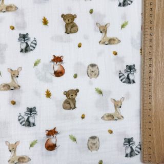 Dvostruka gaza/muslin Forest animals white digital print