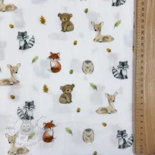 Tetra Tkanina/Muslin Forest animals white digital print