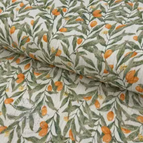 Tetra Tkanina/Muslin Leaves off white digital print
