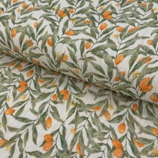 Tetra Tkanina/Muslin Leaves off white digital print