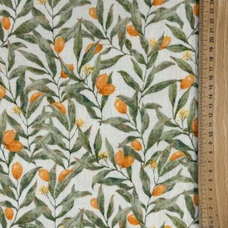 Tetra Tkanina/Muslin Leaves off white digital print