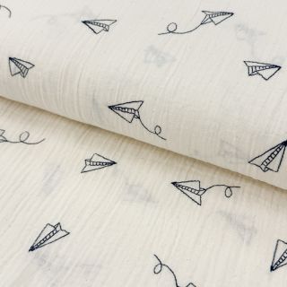 Tetra Tkanina/Muslin EMBROIDERY Paper plane natural