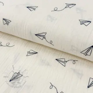 Tetra Tkanina/Muslin EMBROIDERY Paper plane natural