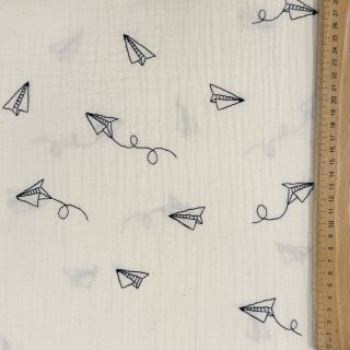 Tetra Tkanina/Muslin EMBROIDERY Paper plane natural