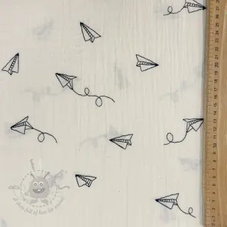 Tetra Tkanina/Muslin EMBROIDERY Paper plane natural