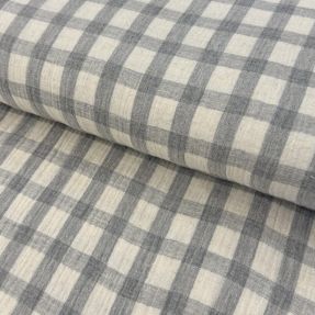 Tetra Tkanina/Muslin LINEN YARN DYED Checks grey natural