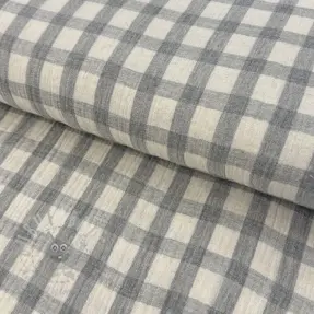 Tetra Tkanina/Muslin LINEN YARN DYED Checks grey natural