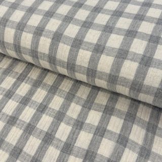 Dvostruka gaza/muslin LINEN YARN DYED Checks grey natural