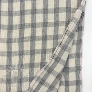 Tetra Tkanina/Muslin LINEN YARN DYED Checks grey natural