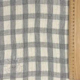 Tetra Tkanina/Muslin LINEN YARN DYED Checks grey natural