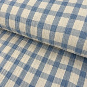 Dvostruka gaza/muslin LINEN YARN DYED Checks light blue natural