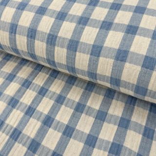 Tetra Tkanina/Muslin LINEN YARN DYED Checks light blue natural