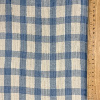 Tetra Tkanina/Muslin LINEN YARN DYED Checks light blue natural