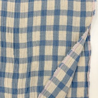 Tetra Tkanina/Muslin LINEN YARN DYED Checks light blue natural