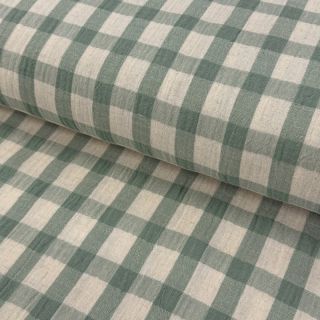 Tetra Tkanina/Muslin LINEN YARN DYED Checks sage natural