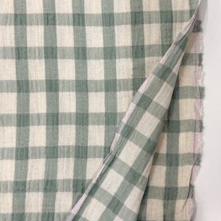 Tetra Tkanina/Muslin LINEN YARN DYED Checks sage natural