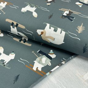 Tkanina trenirka Winter animals sage digital print