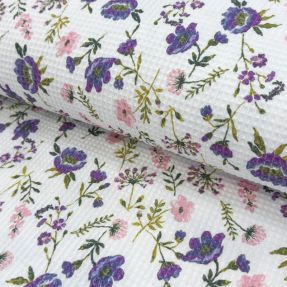 Pamučni vafel Flowers white digital print