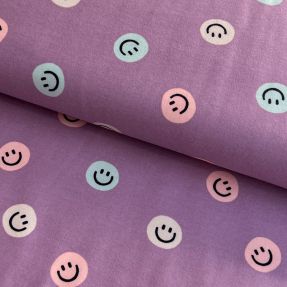 Pamučna tkanina FLANNEL Happy faces lavender