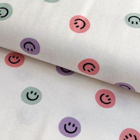 Pamučna tkanina FLANNEL Happy faces off white lilac