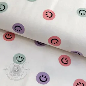 Pamuk FLANNEL Happy faces off white lilac