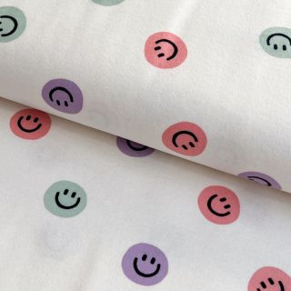 Pamuk FLANNEL Happy faces off white lilac