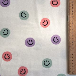 Pamuk FLANNEL Happy faces off white lilac