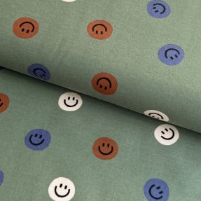 Pamučna tkanina FLANNEL Happy faces army green