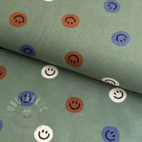 Pamuk FLANNEL Happy faces army green