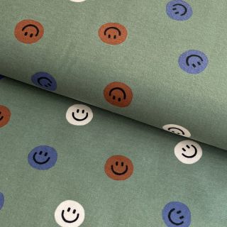Pamuk FLANNEL Happy faces army green