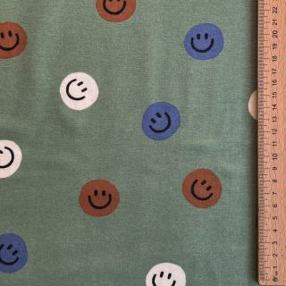 Pamuk FLANNEL Happy faces army green