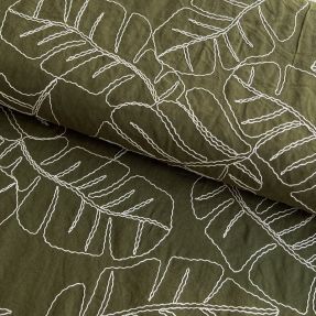 Viskoza s lanom EMBROIDERY Leaves forest green