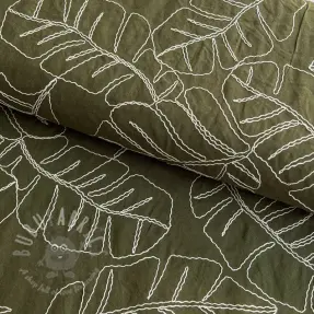 Viskoza s lanom EMBROIDERY Leaves forest green