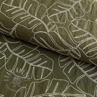 Viskoza s lanom EMBROIDERY Leaves forest green