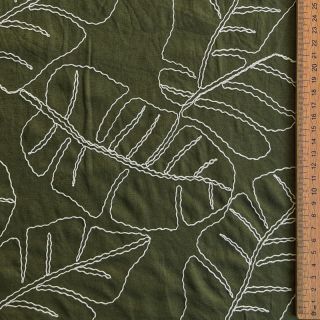Viskoza s lanom EMBROIDERY Leaves forest green