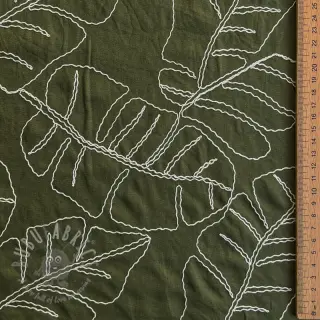 Viskoza s lanom EMBROIDERY Leaves forest green
