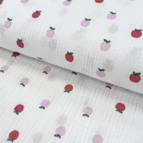 Dvostruka gaza/muslin Fruits apple white