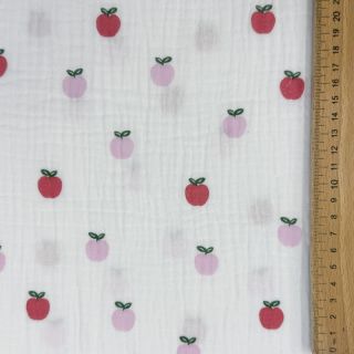 Dvostruka gaza/muslin Fruits apple white
