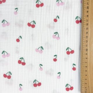 Dvostruka gaza/muslin Fruits cherry white