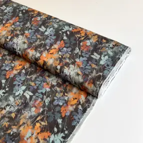 Viskoza SATIN Flowie Kin black digital print