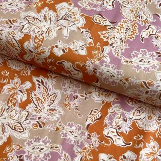 Viskoza SATIN Flowie Noe orange digital print