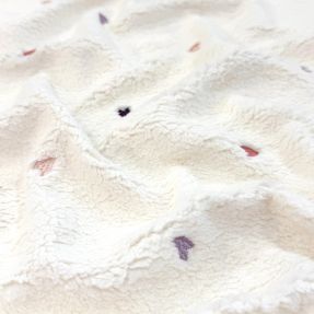 Tkanina za kapute TEDDY EMBROIDERY Hearts ecru