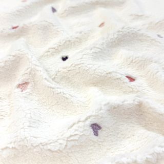 Tkanina za kapute TEDDY EMBROIDERY Hearts ecru