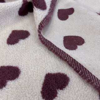 Tkanina za kapute TEDDY JACQUARD Hearts rouge