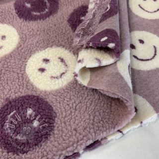 Tkanina za kapute TEDDY JACQUARD Happy faces mauve
