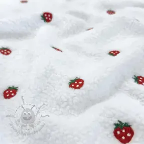 Tkanina za kapute TEDDY EMBROIDERY Strawberries white