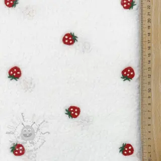 Tkanina za kapute TEDDY EMBROIDERY Strawberries white
