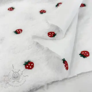 Tkanina za kapute TEDDY EMBROIDERY Strawberries white